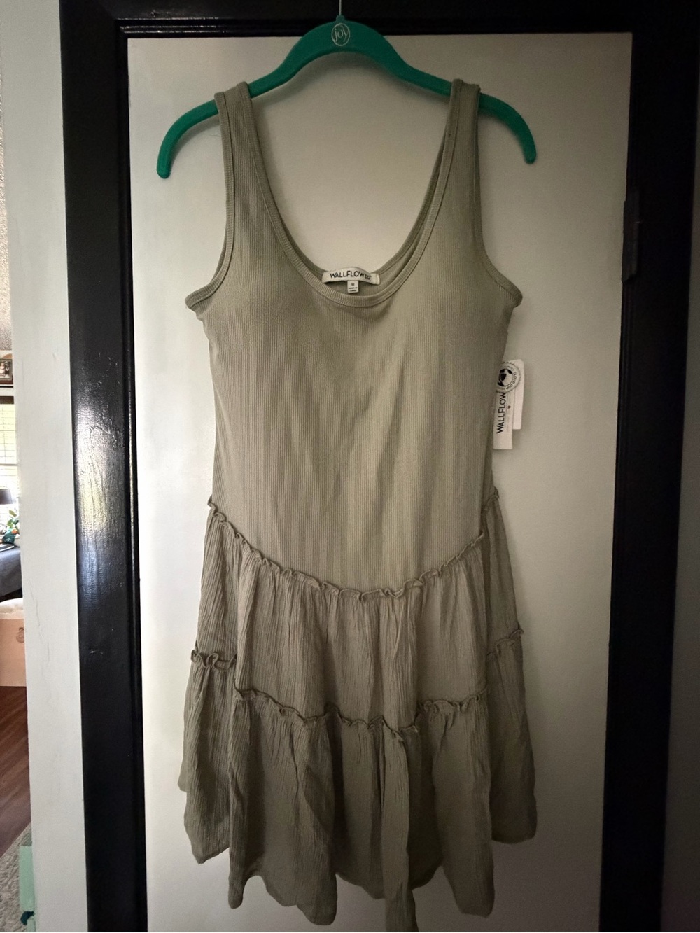 Wallflower Sage Green Tiered Tank Mini Dress